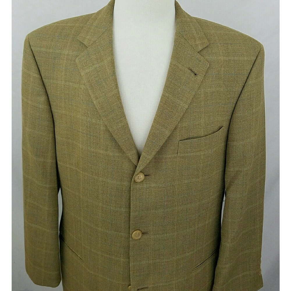 Hugo Boss Olive Green Windowpane Sport Coat - Picture 2 of 8